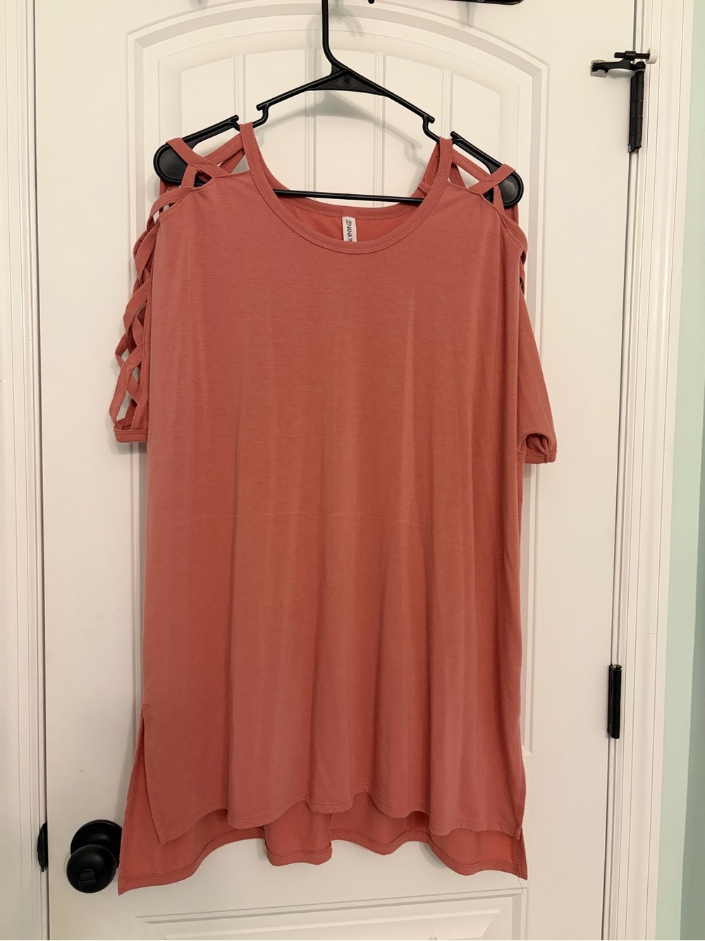 Zenana Outfitters Cold-Shoulder Lattice Sleeve Tunic - Dusty Rose